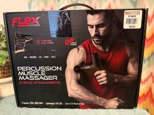 FLEX Fitness Percussion Muscle Massager 5 Heads Cordless USB Multispeed Quiet